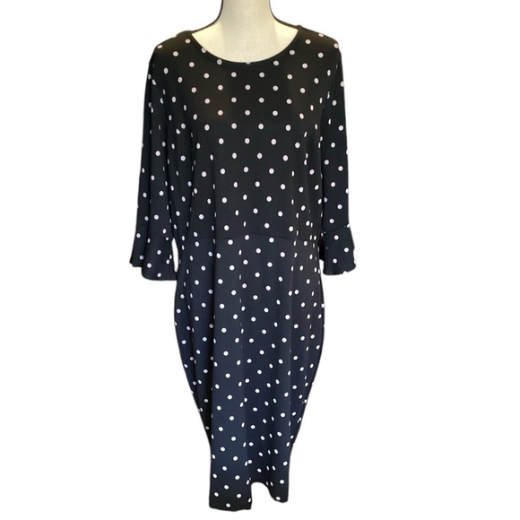 Old Navy Black Gray Polka Dot Ponte Sheath Bell Ruffle Half Sleeve Dress XXL NEW - Picture 5 of 13